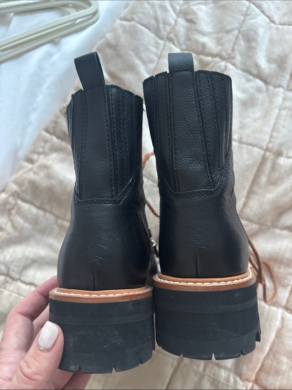 Marc Fisher Black Lace-Up Boots with Brown Laces and Cream Shearling - Picture 3 of 7